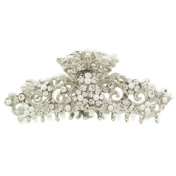 Karen Marie - Crystal & Pearl Flower Claw - White  (1)