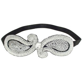 SBNY Accessories - Metallic Paisley Stretch Headband - Silver