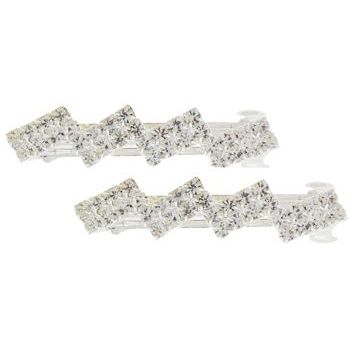 Bijoux Designs - Brilliant White Block Barrettes (2) - Silver