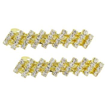 Bijoux Designs - Brilliant White Open Slant Barrettes (2) - Gold