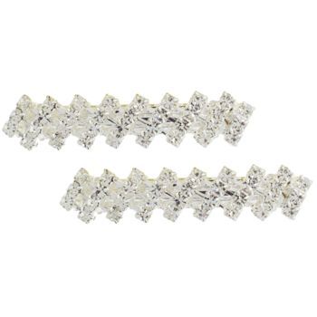 Bijoux Designs - Brilliant White Open Slant Barrettes (2) - Silver