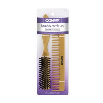 Conair Accessories - Wood Grain Thumb Grip Comb & Brush Set (Set of 2)