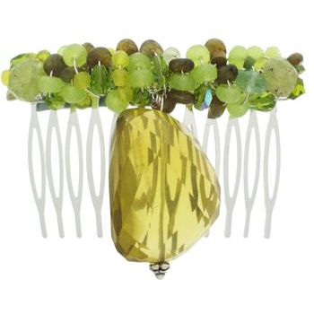 Natasha B. - Silver Metal Comb w/African Beads & Hanging Pendent (1)