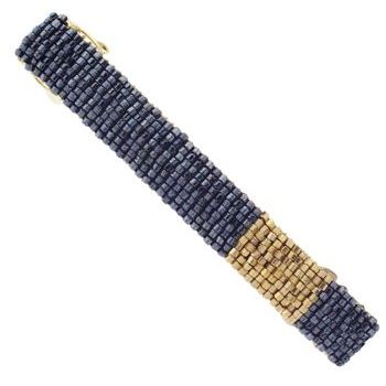 Winter Shaw - Bold Stripe Beaded Barrette - Grey & Gold