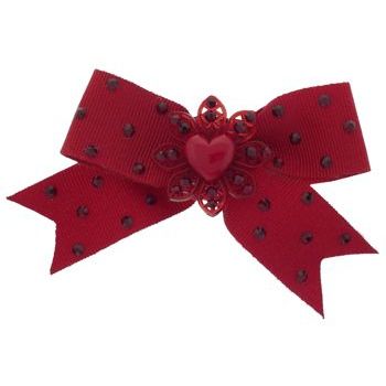 Tarina Tarantino - Grosgrain Bow Anywhere Clip w/ Lucite Filigree Flower - Red