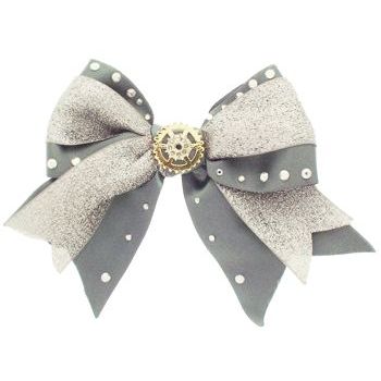 Tarina Tarantino - Glitter Ribbon Bow Anywhere Clip w/Metal Gear Center - Silver