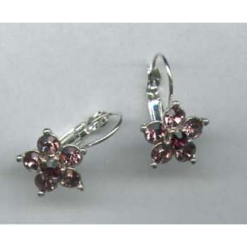 Austrian Crystal Flower Earrings - Amethyst Color