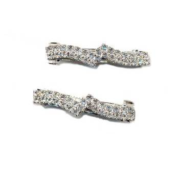 Art Deco Rhinestone Barrettes - White Twist - Set of 2