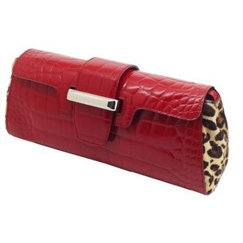 Adrienne Vittadini - Red Leather and Haircalf-Cheetah Clutch Bag (1)