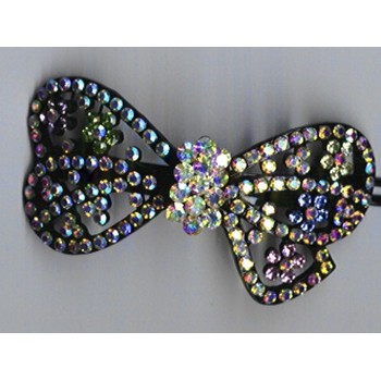 Rhinestone Bow Barrette - Black & White AB