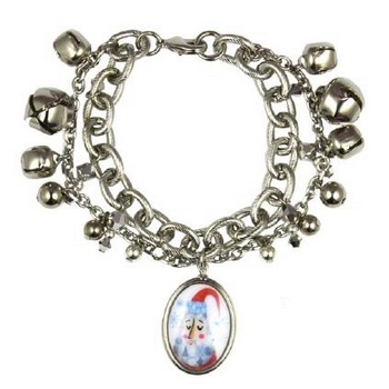 Tarina Tarantino - Santa Claus - Sleigh Ride - Swarovski Crystal and Sleigh Bell Santa Pendant Chain Bracelet