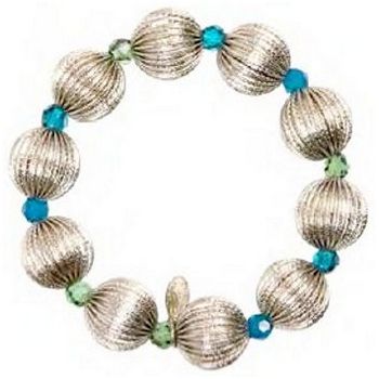 Tarina Tarantino - Textured Metallic Bead & Crystal Stretch Bracelet - Silver (1)