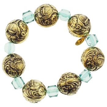 Tarina Tarantino - Texture Metal & Lucite Bead Stretch Bracelet - Emerald (1)