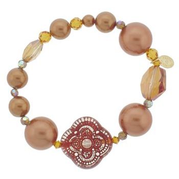 Tarina Tarantino - Pearl & Crystal Multi-Beaded Stretch Bracelet - Amber