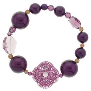 Tarina Tarantino - Pearl & Crystal Multi-Beaded Stretch Bracelet - Violet