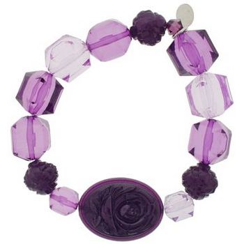 Tarina Tarantino - Translucent Lucite & Carved Rose Beaded Stretch Bracelet - Violet