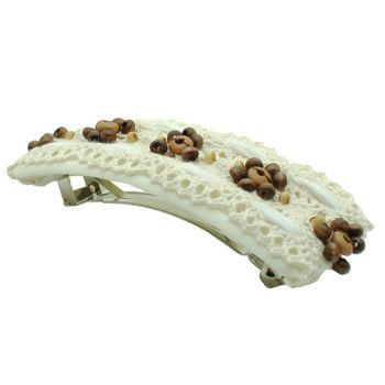 Susan Daniels - Barrette - Cream Crochet w/Wood Beads (1)