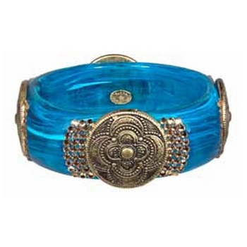 Tarina Tarantino - Topkapi - Harem Armill - Antique Cabochon and Swarovski Crystal Squared Bangle Bracelet - Turquoise