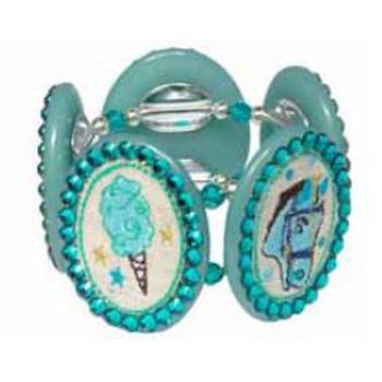 Tarina Tarantino - Tilt A Whirl - Swarovski Crystal Embroidered Cameo Stretch Bracelet - Blue Zircon