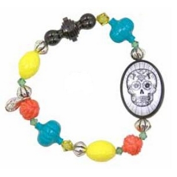 Tarina Tarantino - Sugar Skulls - Swarovski Crystal and Bead Calavera Cameo Stretch Bracelet