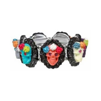 Tarina Tarantino - Sugar Skulls - Swarovski Crystal Eyed Flowered Skull Cameo Stretch Bracelet