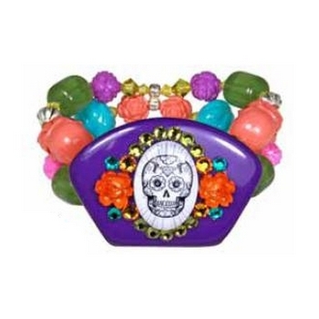 Tarina Tarantino - Sugar Skulls - Double Row Swarovski Crystalled Skull Cameo Stretch Bracelet