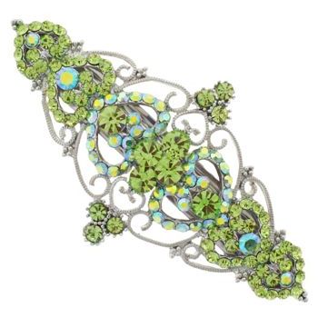 Karen Marie - Crystal Filigree Heart Barrette - Peridot (1)