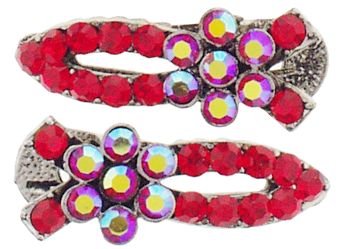 Karen Marie - Small Flower Alligator Clips - Ruby (set of 2)