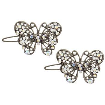 Karen Marie - Crystal Filigree Butterfly Clips - White & White AB (Set of 2)