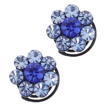 Karen Marie - Crystal Flower Black Coils - Blue (set of 2)