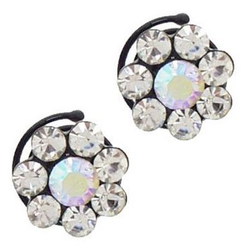 Karen Marie - Crystal Flower Black Coils - White (set of 2)