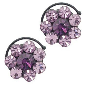 Karen Marie - Crystal Flower Black Coils - Amethyst (set of 2)