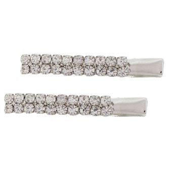 Karen Marie - Austrian Crystal Jeweled Bar Clips - White - 2 Clips