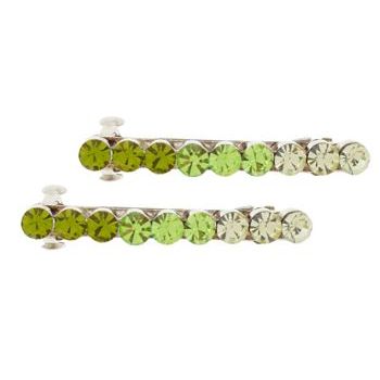 Karen Marie - Crystal Colorfade Mini Silver Barrette - Peridot (Set of 2)