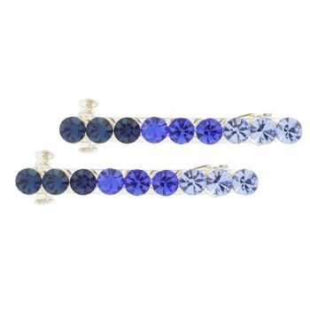 Karen Marie - Crystal Colorfade Mini Silver Barrette - Sapphire (Set of 2)