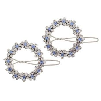 Karen Marie - Crystal Floral Wreath Barrettes - Light Sapphire (Set of 2)
