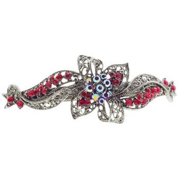 Karen Marie - Crystal Filigree Ribbon Barrette - Red (1)