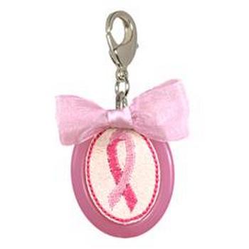 Tarina Tarantino - Breast Cancer Awareness - Embroidered Ribbon and Bow Keychain / Bag Candy