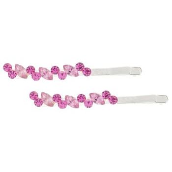 Karen Marie - Bridal Collection - Round Crystal & Leaf Bobby Pins - Pink (Set of 2)