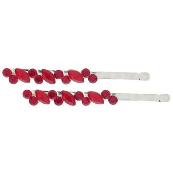 Karen Marie - Bridal Collection - Round Crystal & Leaf Bobby Pins - Red (Set of 2)