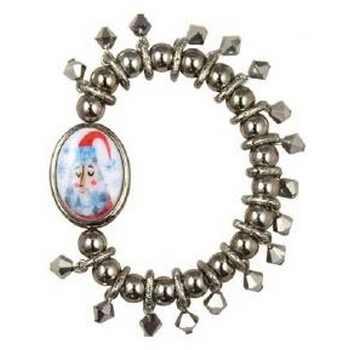 Tarina Tarantino - Santa Claus - Dressed In Holiday Style - Swarovski Crystal Double Cameo Santa/Ginger Man Stretch Bracelet