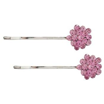 Karen Marie - Crystal Cluster Bobby Pins - Pink/Silver (Set of 2)