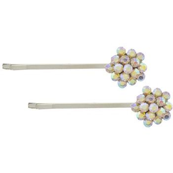 Karen Marie - Crystal Cluster Bobby Pins - White AB/Silver (Set of 2)