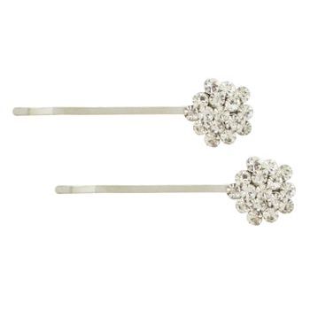 Karen Marie - Crystal Cluster Bobby Pins - White/Silver (Set of 2)