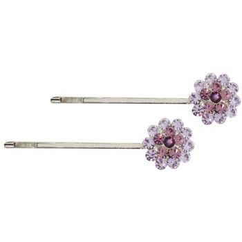 Karen Marie - Crystal Flower Bobby Pins - Amethyst/Silver (Set of 2)