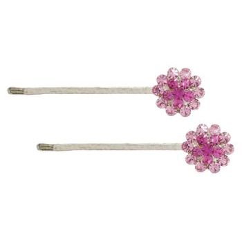 Karen Marie - Crystal Flower Bobby Pins - Pink/Silver (Set of 2)