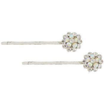 Karen Marie - Crystal Flower Bobby Pins - White AB/Silver (Set of 2)