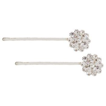 Karen Marie - Crystal Flower Bobby Pins - White/Silver (Set of 2)