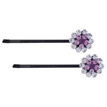 Karen Marie - Crystal Flower Bobby Pins - Amethyst/Black (Set of 2)