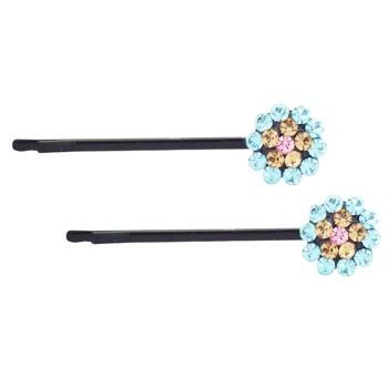 Karen Marie - Crystal Flower Bobby Pins - Aqua/Black (Set of 2)